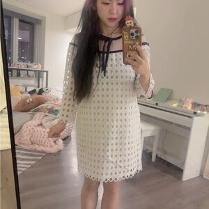 Cream Midi Sundress with Bell Sleeves and Peter Pan Collar